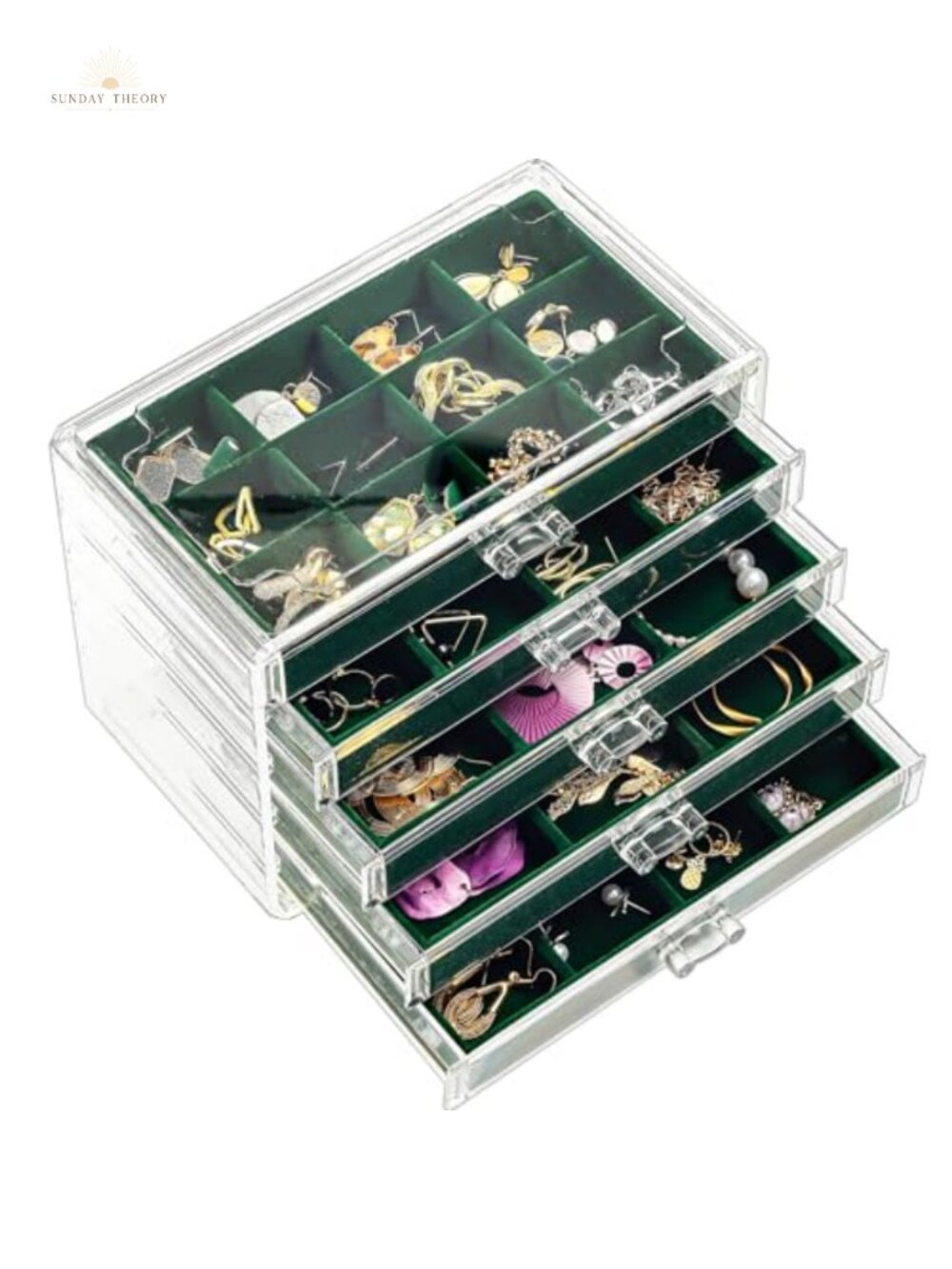 Clear Acrylic Jewelry Box Organizer with 5 Velvet Drawers, Stackable Earring